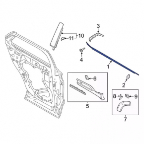 Molding door-glass central front left Ford Explorer 20- matt