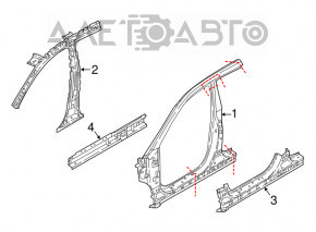 The central right body pillar of the Kia Niro 17-22 HEV, PHEV on the body, is dented