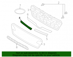 Radiator grille molding right Subaru XV Crosstrek 18-20 gray