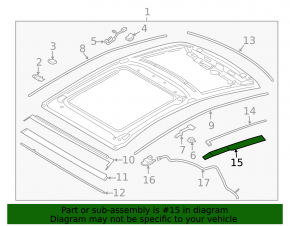 Roof trim rear right Lincoln MKZ 13-16 for panorama, black, for polishing