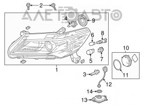 Front right headlight complete Acura ILX 13-15 dorest xenon
