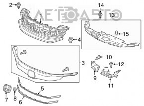 The base of the radiator grille of the Honda Accord 16-17 hybrid, with the emblem, is cracked, the fastener is broken