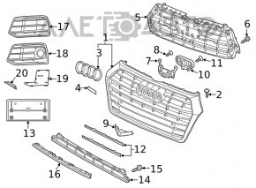 Left front bumper grille for Audi Q5 80A 18-20 with chrome, broken mount