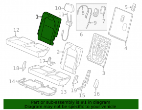 Left rear seat backrest, 3rd row, Acura MDX 14-16, black leather, with headrest