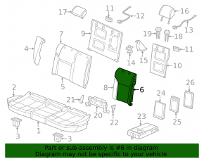 Left rear seat backrest for VW Jetta 11-18 USA, black cloth