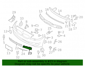 BMW 5 F10 14-16 right front bumper lower grille, open under fog lights, Luxury Line, chrome molding
