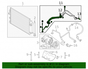 Air conditioner tube heater-condenser Ford Focus mk3 11-18 2.0 type2, without sensor, without cap