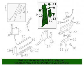 Volvo XC90 16-26 center pillar trim, upper belt, right, black
