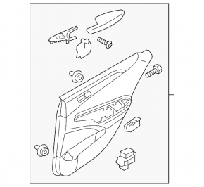 Door trim card rear right Hyundai Sonata 11-14 black with black insert leather, armrest leather, black molding structure, scratch