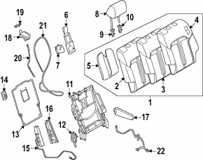 The back of the rear row of seats, 2nd row, right, Mazda CX-90 24-26, black leather, perforated for 7 seats