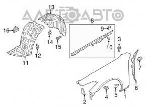 Front left fender liner Infiniti M35h 11-18 1 part, no fragment