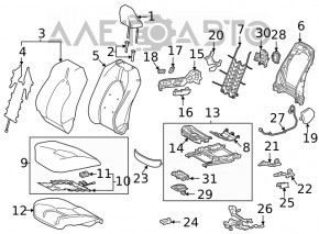 Passenger seat for Toyota Camry v70 18-19 with airbag, mechanical, heated, gray fabric, brown stitching, dry-cleanable