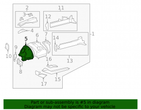 Lower reinforcement for the left wing apron of the Lexus LS 07-17