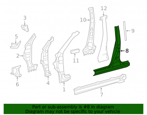 Body pillar central right Toyota Rav4 06-12 long sawed off