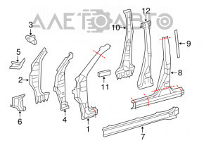 Body pillar central right Toyota Rav4 06-12 long sawed off