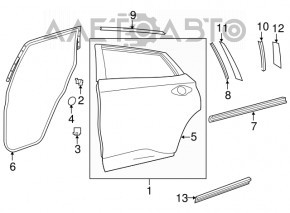 Bare rear right door Nissan Murano z52 15-24 graphite KAD, with upper chrome molding