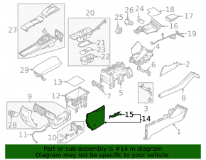 Hyundai Sonata 2020-23 black center console trim, side lower rear right, 2 parts