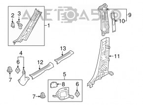 Center pillar trim lower left Mazda CX-9 16- black