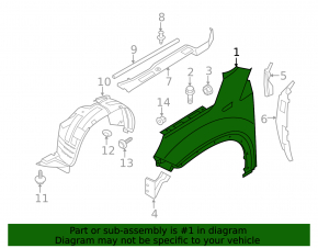 Front left wing Kia Sorento 10-15