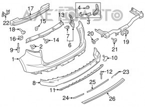 Rear bumper bare Ford Edge 19-24 graphite, for parking sensors