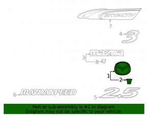 Mazda emblem badge on the tailgate of the Mazda3 MPS 09-13