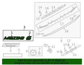 Mazda 6 emblem on the trunk lid of the Mazda 6 19-21