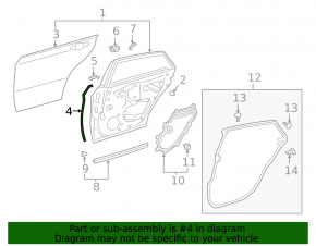 Side door seal, rear left, Toyota Avalon 19-22