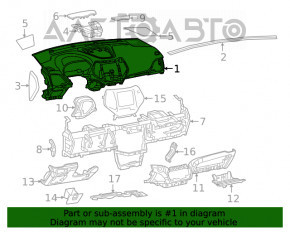 The front dashboard panel with AIRBAG Jeep Cherokee KL 19-19 is black, the air duct mounts are broken