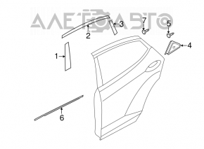 Molding door-glass central rear left Hyundai Elantra UD 11-16 black