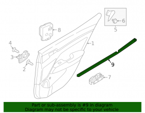 Glass seal inside rear right door Hyundai Elantra AD 17-20