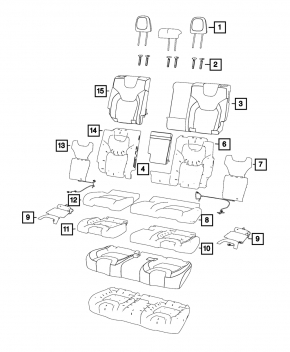 Armrest 2nd row seat Jeep Cherokee KL 19-21 black leather, dented
