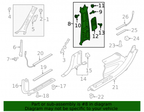 Center pillar trim upper belt right Volvo V90 17-22 usa black