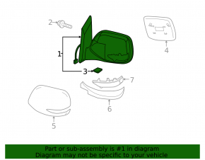Left side mirror assembly for Subaru B10 Tribeca, 8 pins, turn signal, heated, red