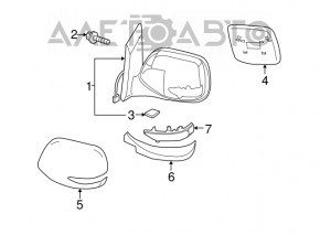 Left side mirror assembly for Subaru B10 Tribeca, 8 pins, turn signal, heated, red