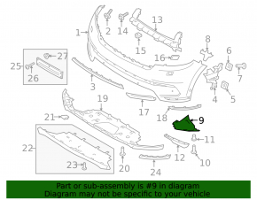 Front bumper air duct, right, Land Rover Range Rover Velar 18-23 Base, S, SE