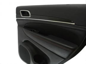 Door trim panel, rear right, Jeep Grand Cherokee WK2 17-19, black, with handle, armrest and insert, black leather with red stitching, molding dark wood with chrome, scratches
