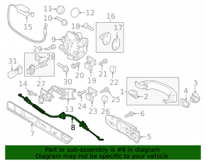 Rear right door lock cable VW Touareg 11-17