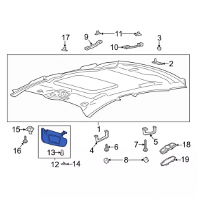 Right visor Ford Fusion mk5 13-16 gray, without hook, without plug