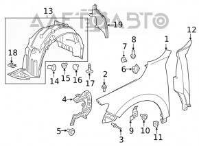 Front right fender for Honda Insight 19-22 with brackets, blue B-593M, dented