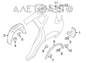 Rear left fender liner Nissan Rogue 14-20 worn