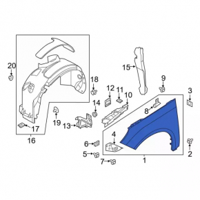 Front left wing Ford Focus mk3 11-18 usa graphite J7, butt