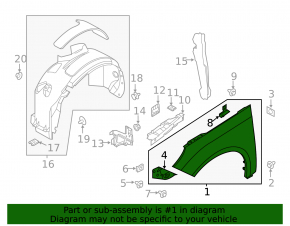 Front left wing Ford Focus mk3 11-18 usa graphite J7, butt