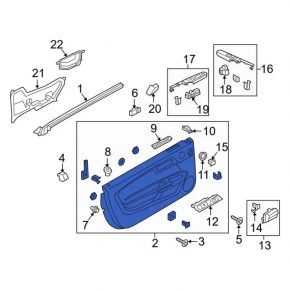 Black door panel, front right, Ford Mustang mk6 17-23, black leather insert, black leather armrest, scratches