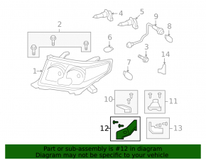Left headlight mount, lower left, Toyota Land Cruiser 08-15 pre-rest