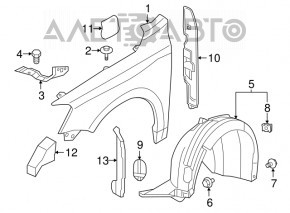 Front right fender liner VW Jetta 11-14 USA solid crack 7/10