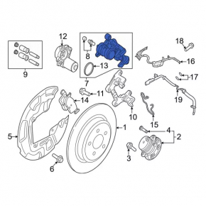 Rear left caliper assembly for Ford Edge 19-24 red