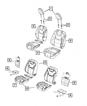 Passenger seat Jeep Cherokee KL 14-18 without airbag, cloth black