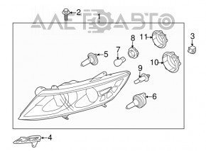 Headlight front right naked Kia Optima 11-13 dorest hybrid halogen