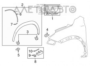 Fender lining lower front right Lexus NX200t NX300 NX300h 15-21 OEM