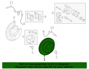 Rear right brake disc Toyota Highlander 08-13